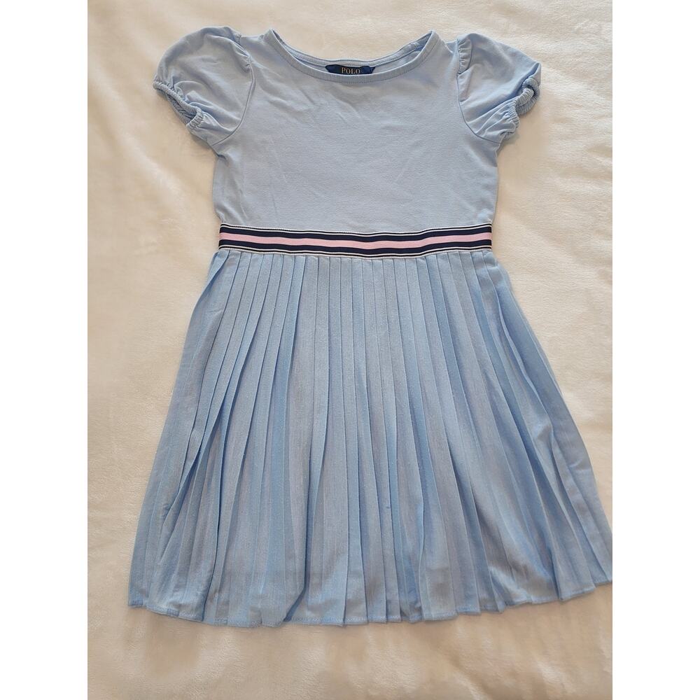 Ralph Lauren Girls Blue Pleated Dress Sz 6X